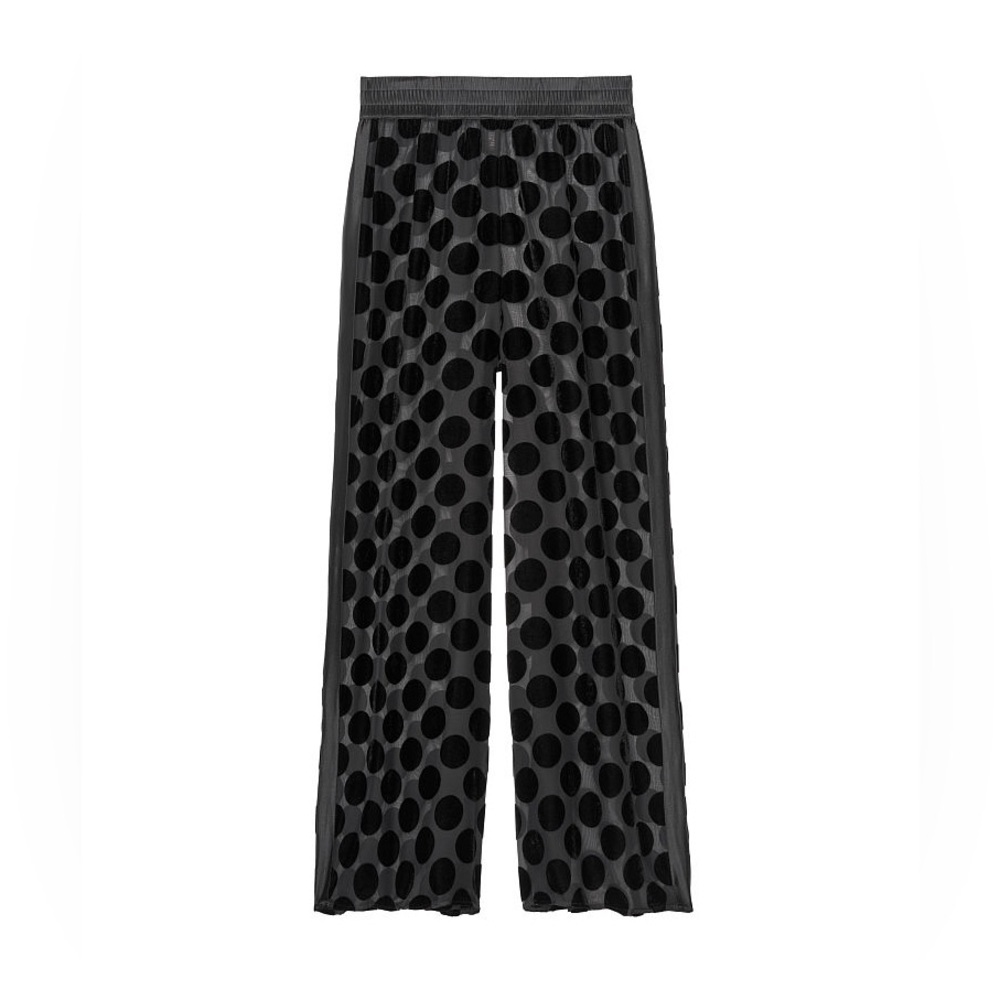 Victoria’s Secret Sheer Satin and Velvet Black Polka Dot Wide Pants So On Trend